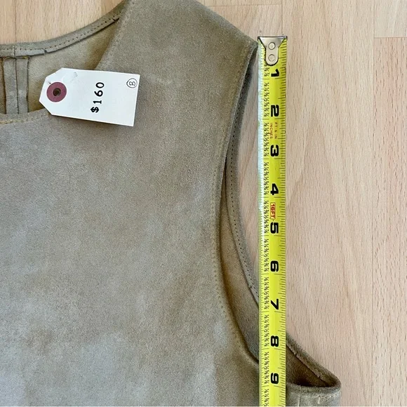 Vintage Suede Leather Long Fringe Vest Taupe Camel Boho Layering Piece NWT - Picture 15 of 16